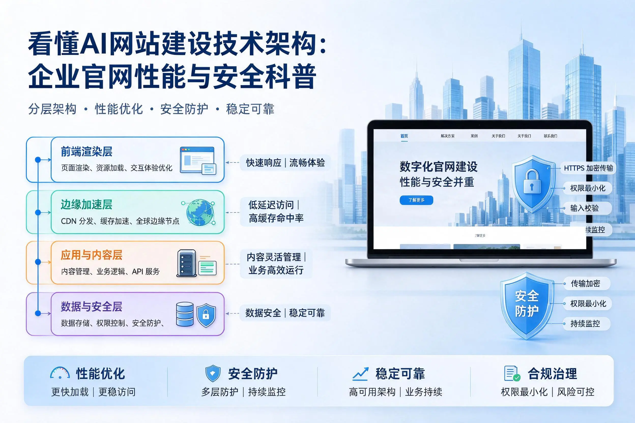 看懂AI网站建设技术架构：河南企业官网性能与安全科普