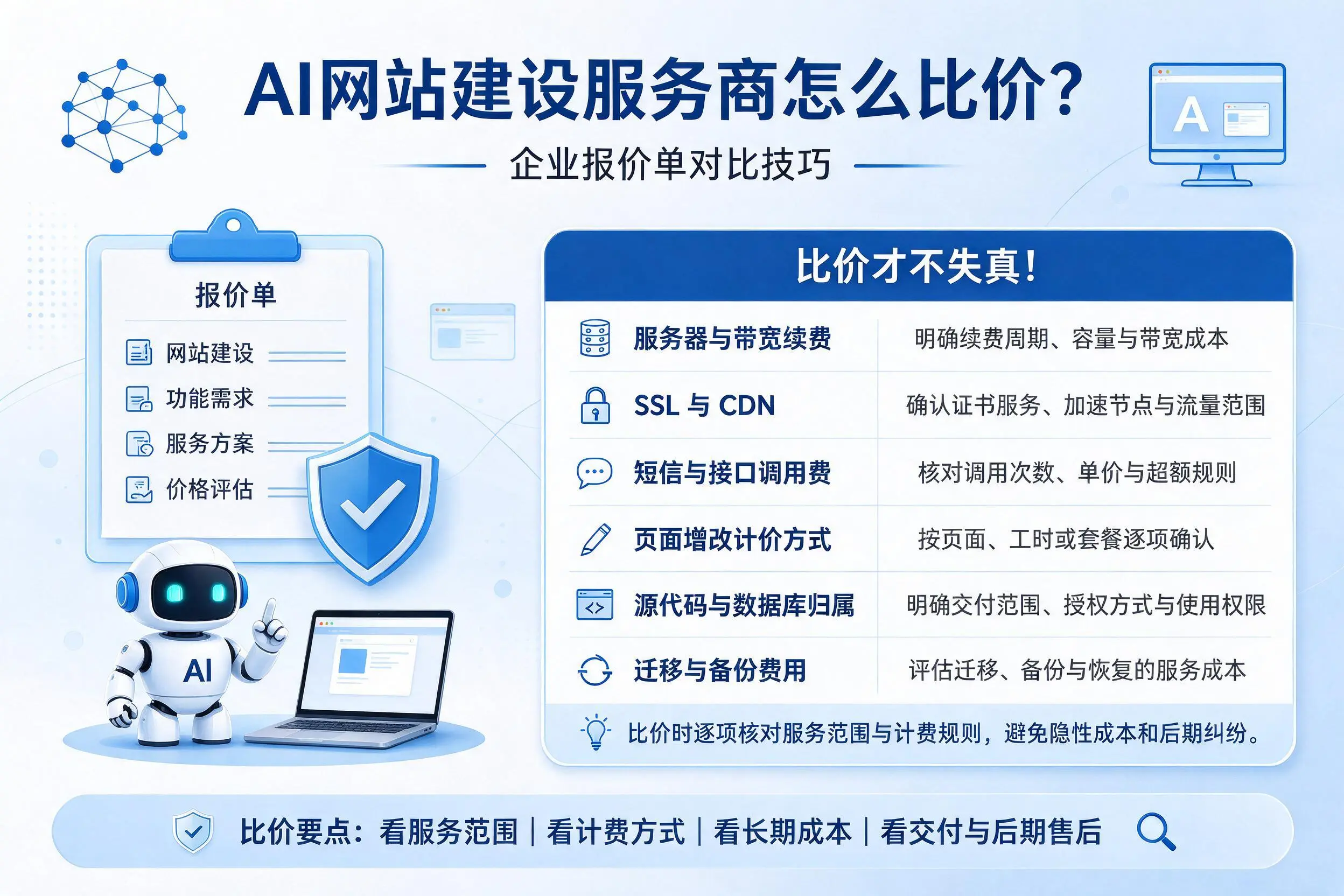 AI网站建设服务商怎么比价？河南企业报价单对比技巧