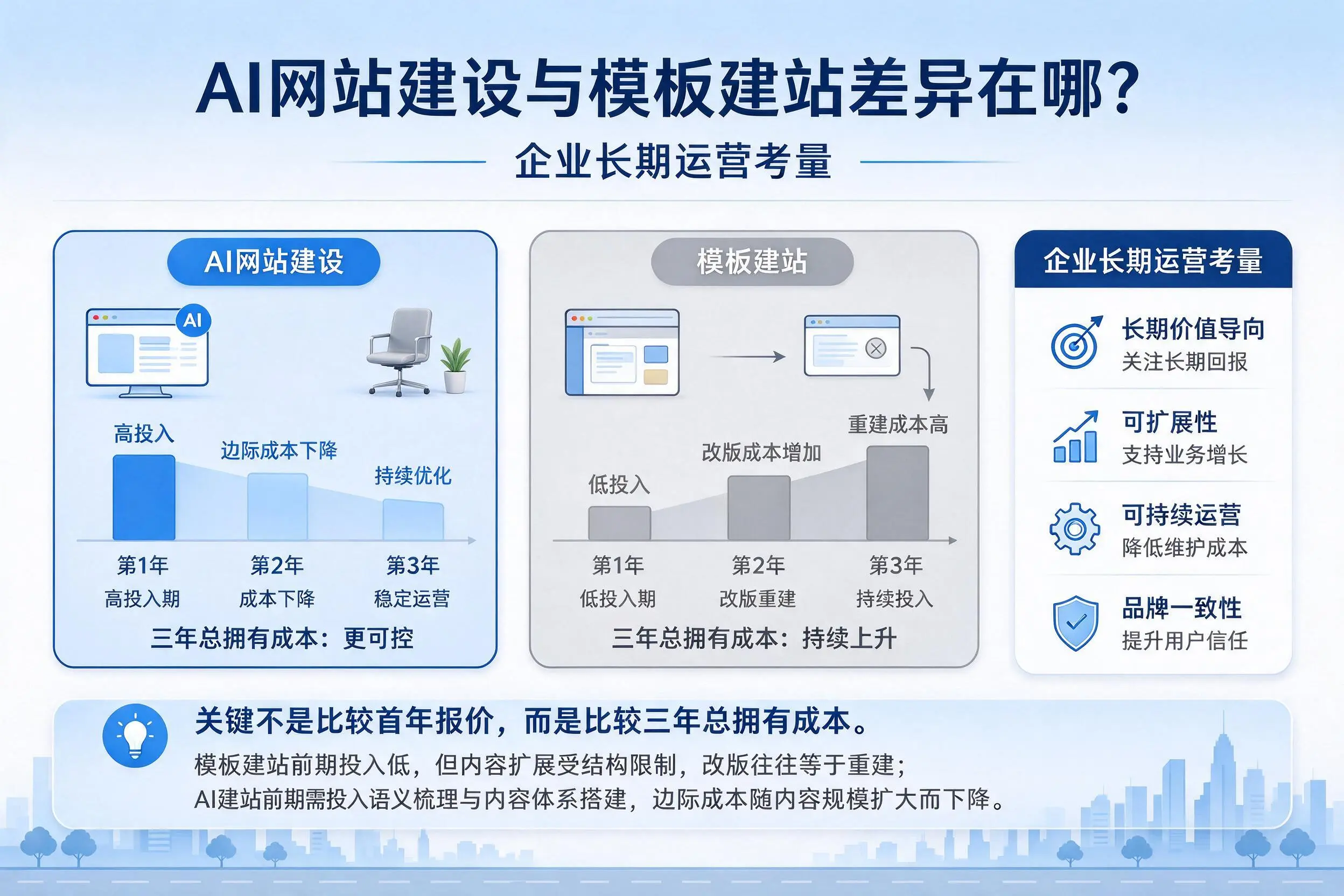 AI网站建设与模板建站差异在哪?河南企业长期运营考量